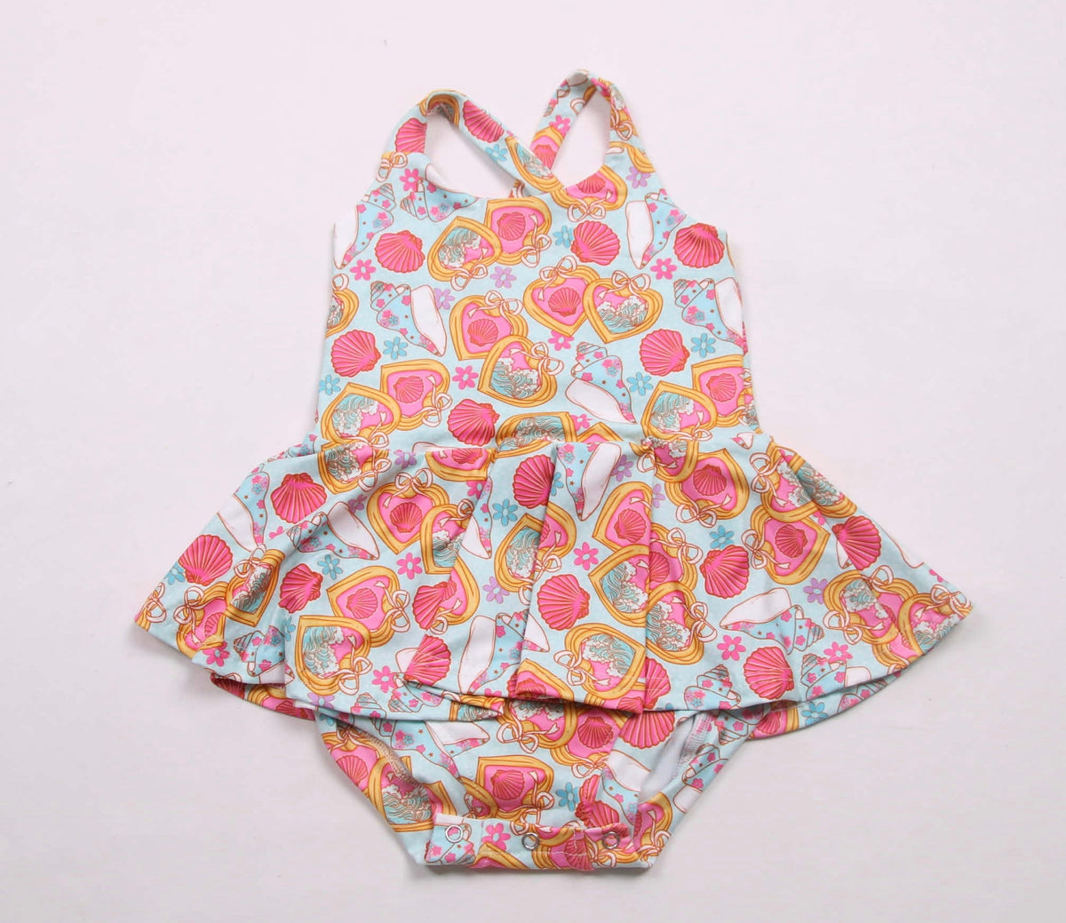 Floral seashell skirted romper