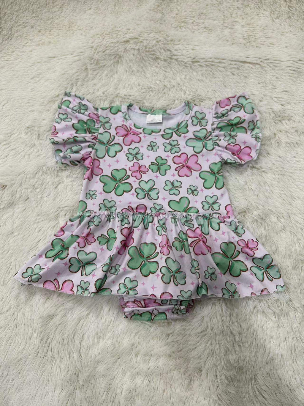 Pink clover skirted romper