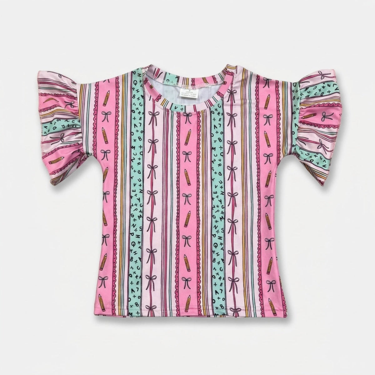 Bow stripe school ruffle tee