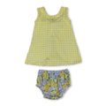 Sleeveless yellow plaid top floral bummies baby girls set