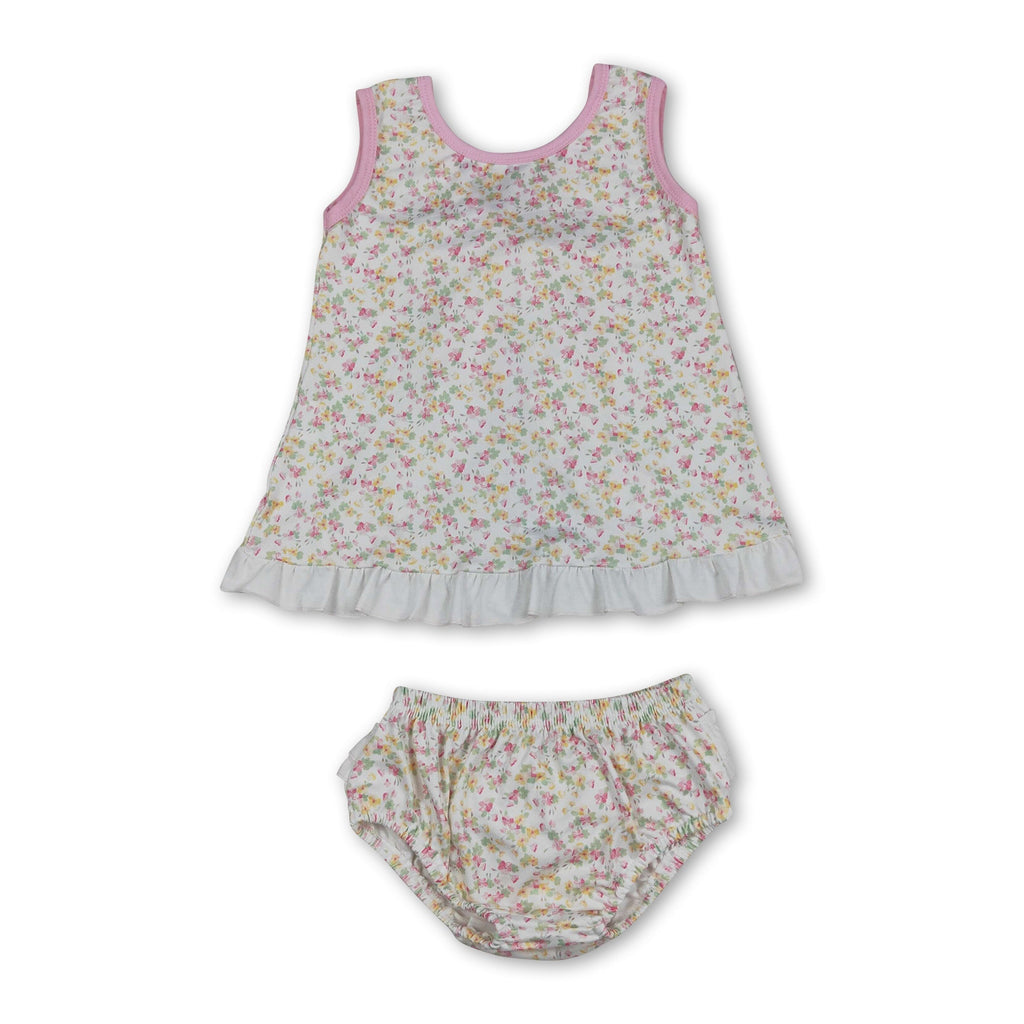 Sleeveless floral ruffle top bummies baby girls summer set