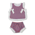 Ruffle red blue plaid baby girls 4th of july bummies set