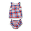 Red blue plaid top bummies baby boys 4th of july set