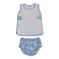 Sleeveless blue plaid top bummies baby girls summer set