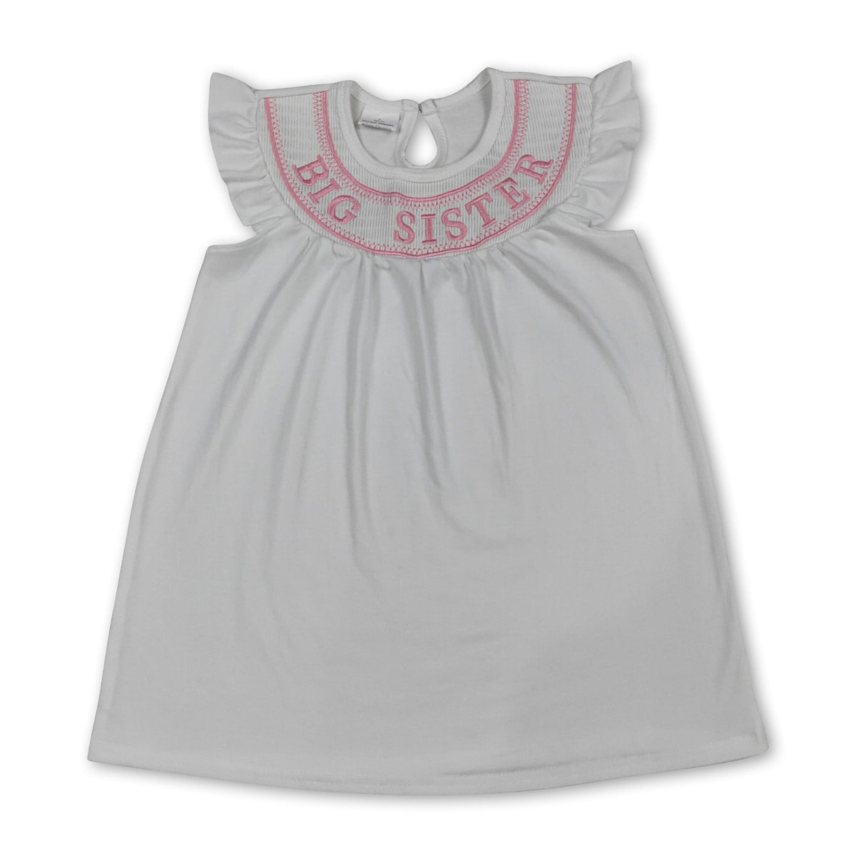 White flutter sleeves big sister smocked girls dresses
