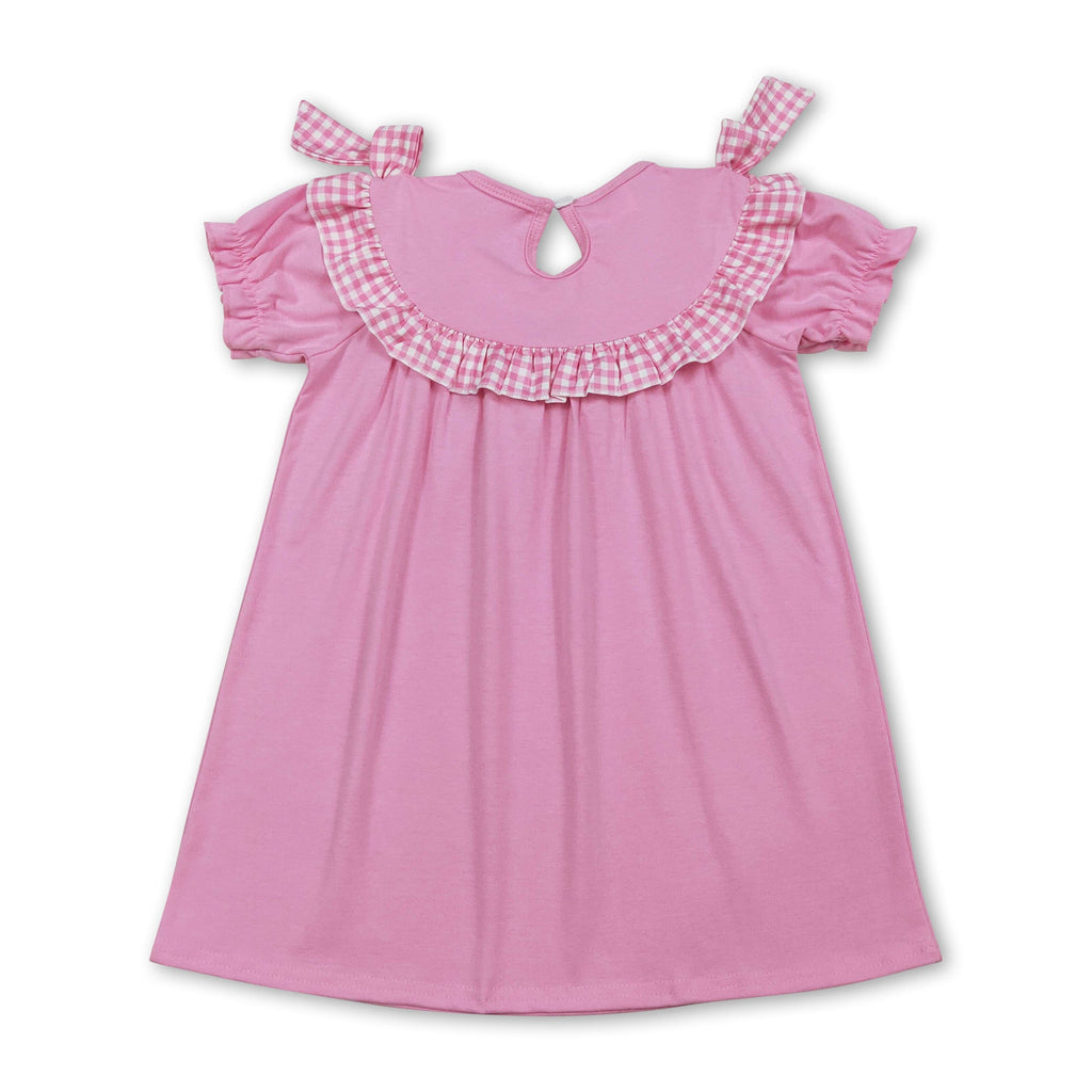Pink short sleeves cross smocked kids girls Easter dresses