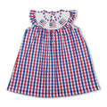 Plaid flag smocked kids girls 4th of july dresses