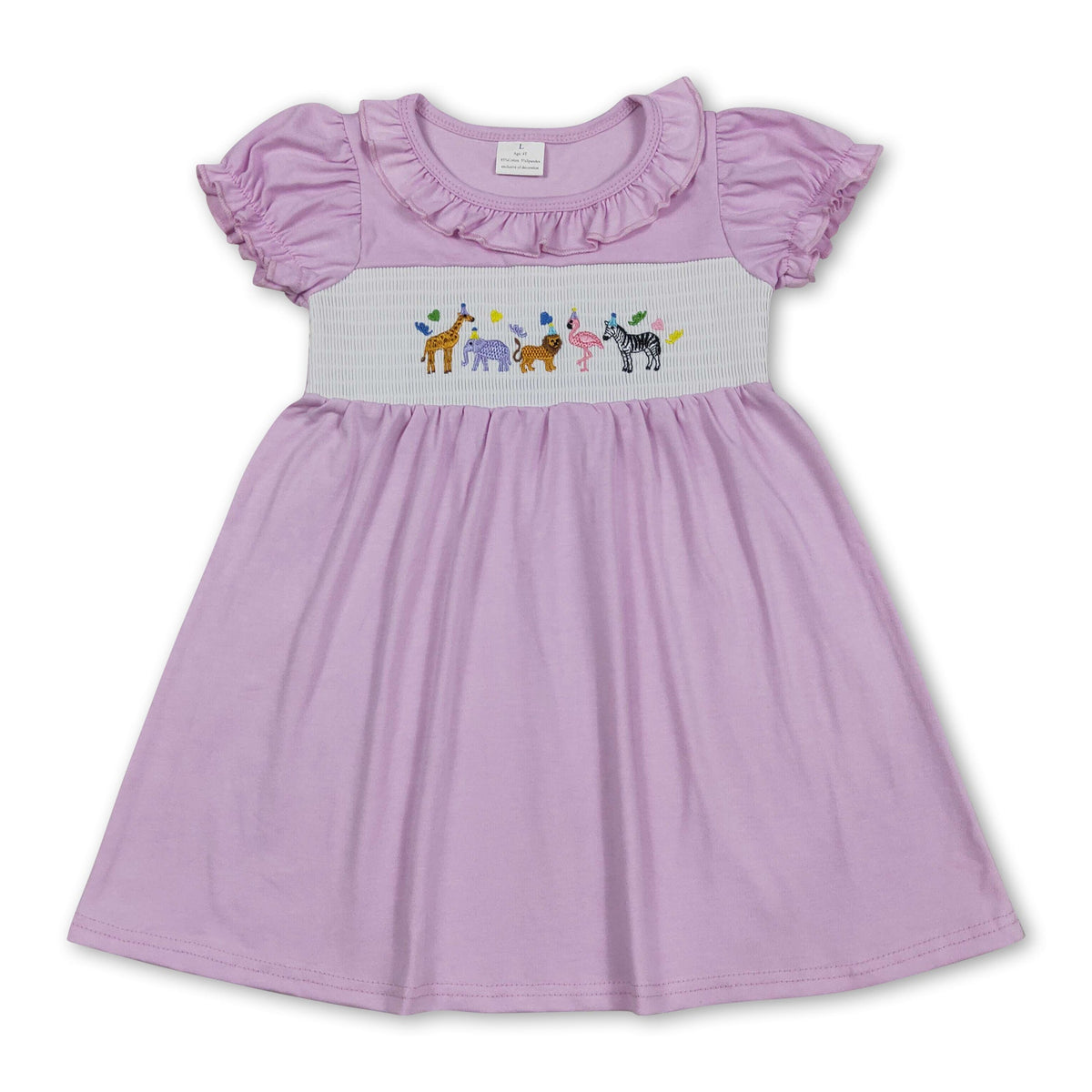 Short sleeves animal smocked happy birthday girls dress