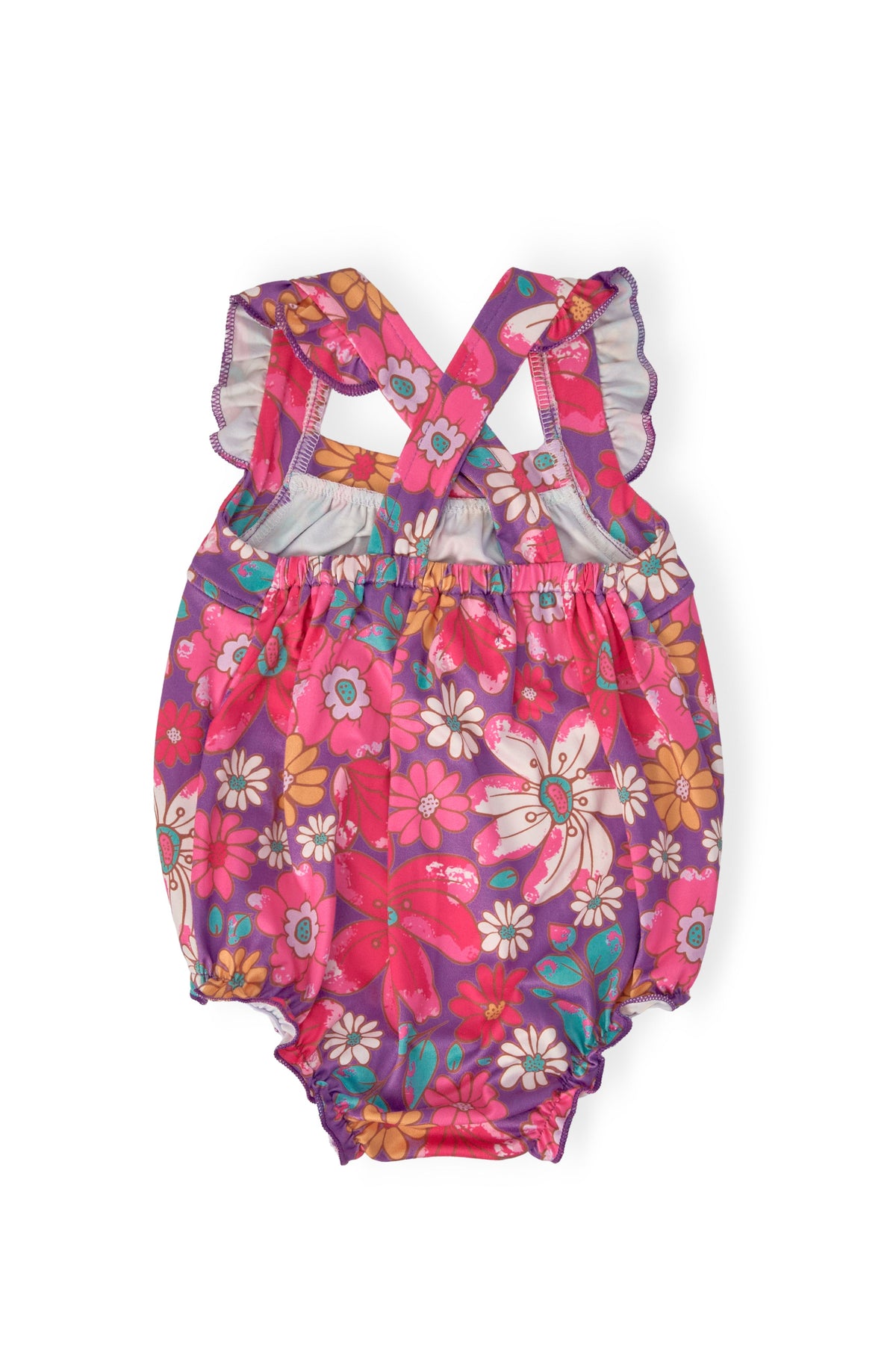 SALE Hawaiian Floral Ruffle Cross Back Romper
