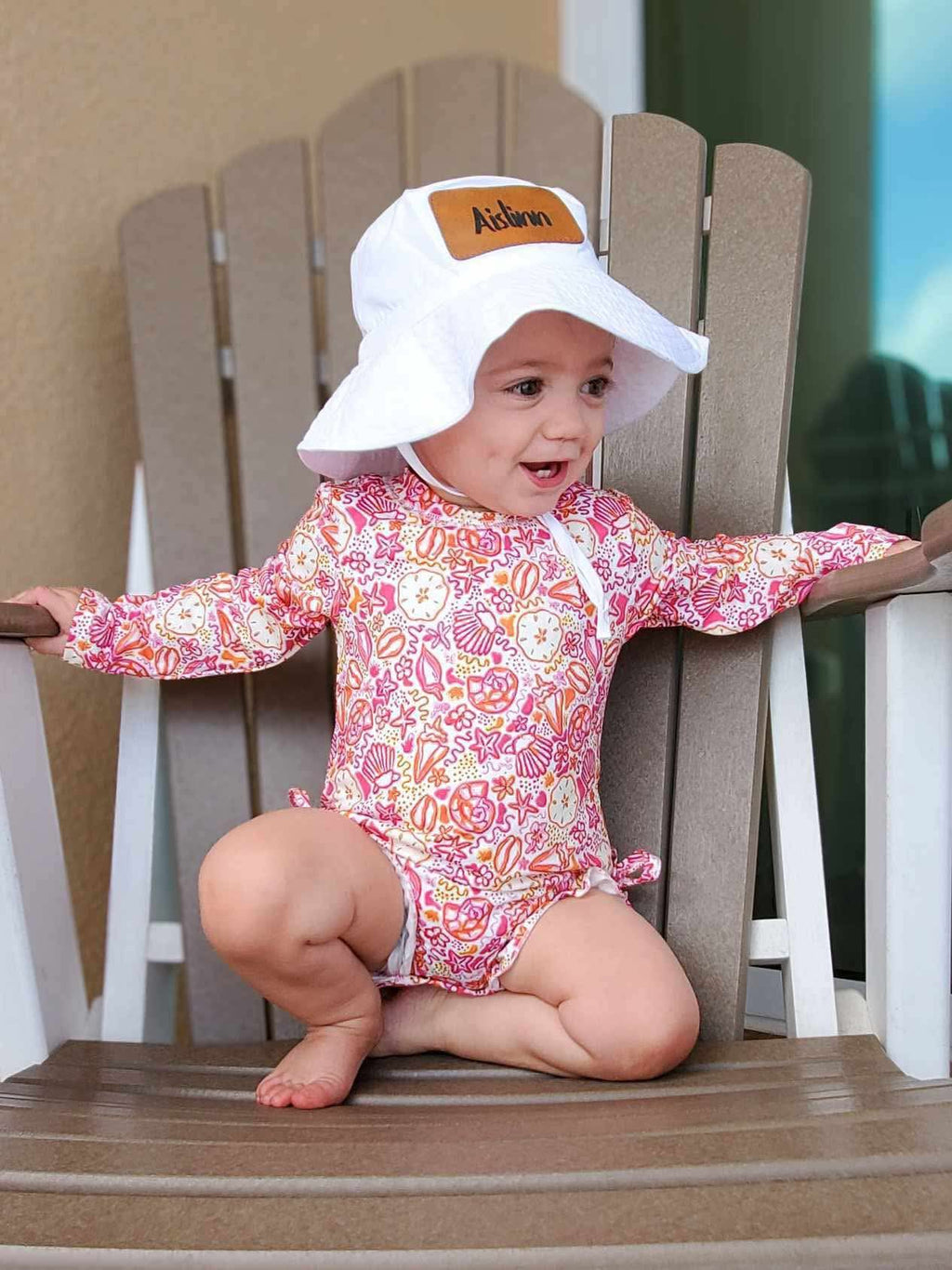 Pink seashell rash guard Swimsuit