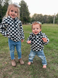 Black checkered print Sherpa