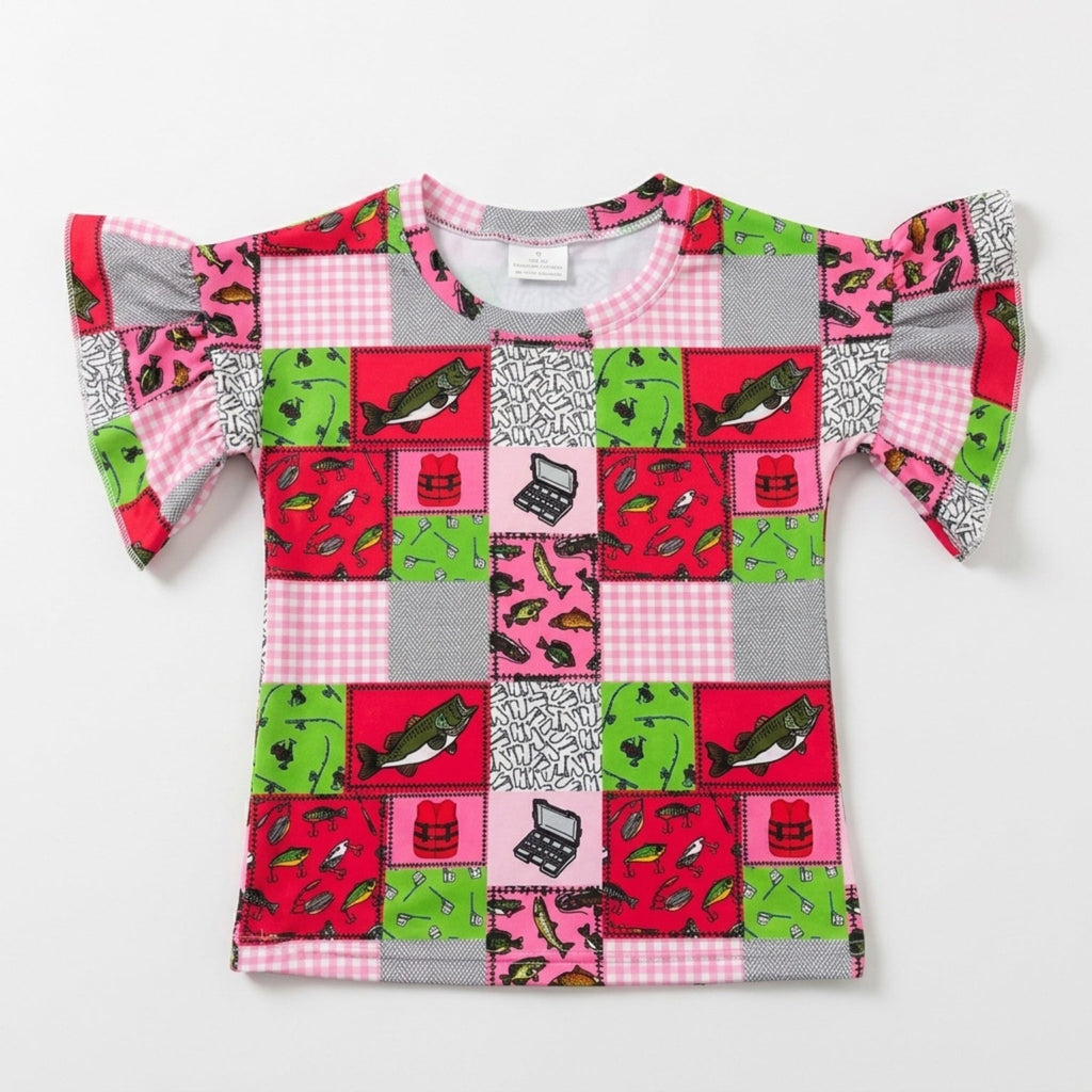 Pink fishing ruffle tee