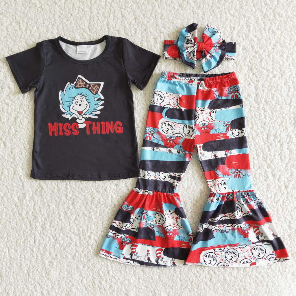 Miss thing cat black shirt bell bottom pants  baby kids boutique clothing