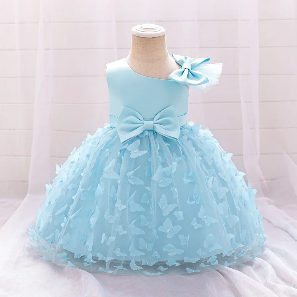 Butterfly Baby Girls White Baptism Party Dress Infant Bow Dresses