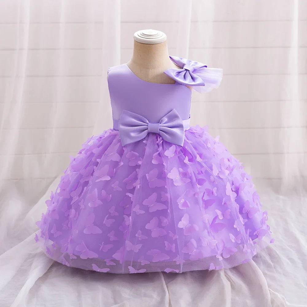 Butterfly Baby Girls White Baptism Party Dress Infant Bow Dresses