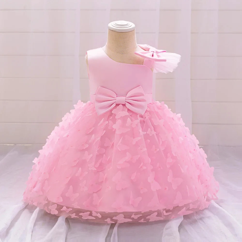 Butterfly Baby Girls White Baptism Party Dress Infant Bow Dresses
