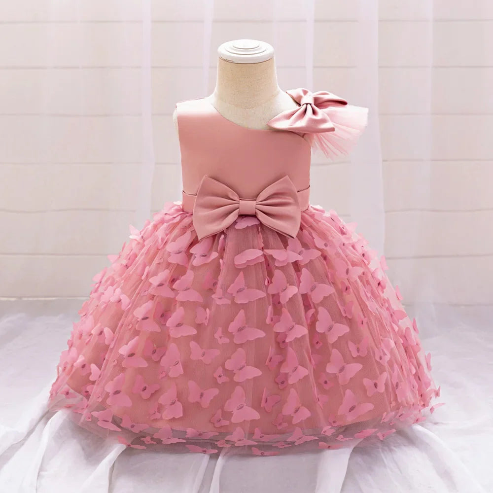 Butterfly Baby Girls White Baptism Party Dress Infant Bow Dresses