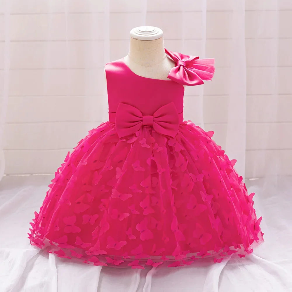 Butterfly Baby Girls White Baptism Party Dress Infant Bow Dresses