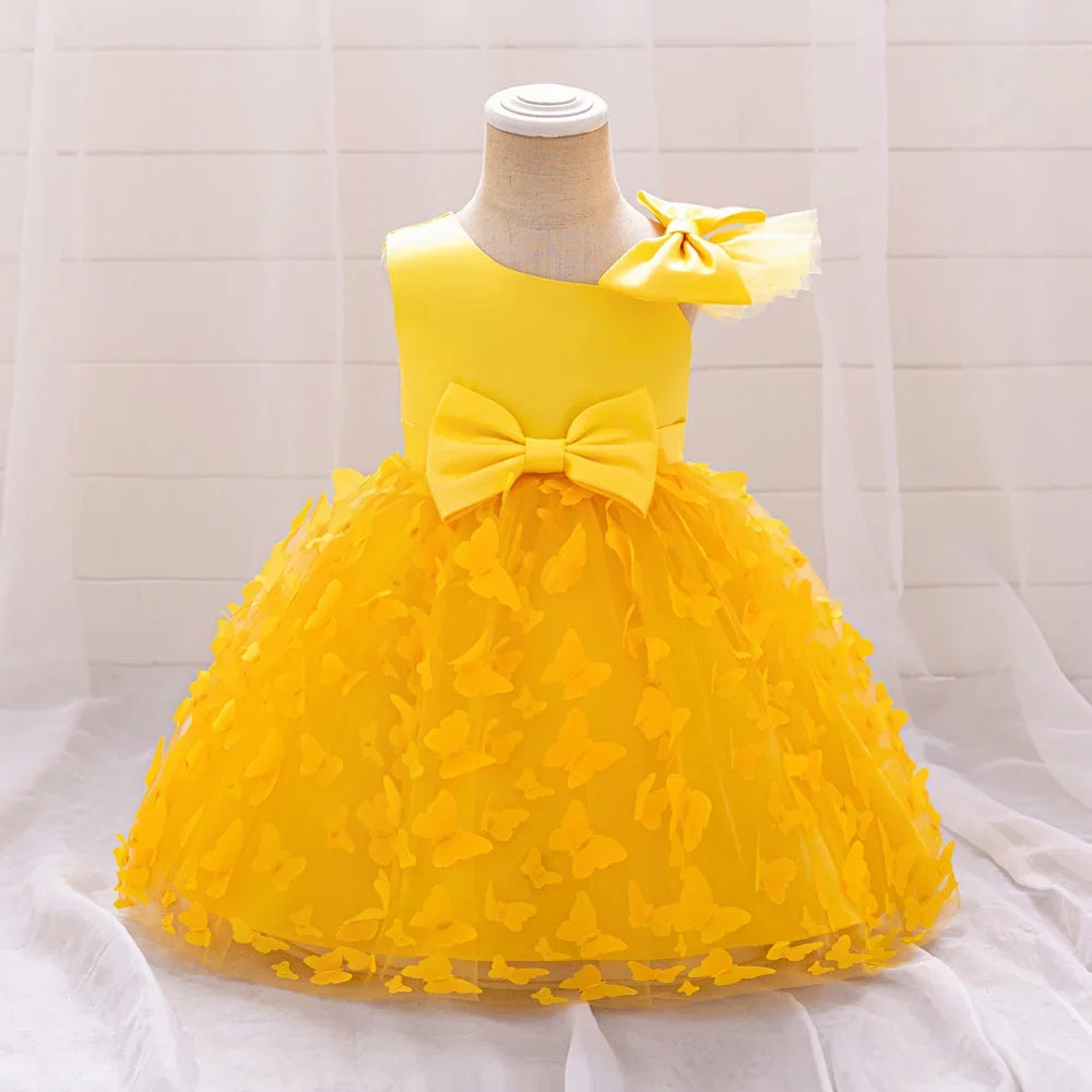 Butterfly Baby Girls White Baptism Party Dress Infant Bow Dresses