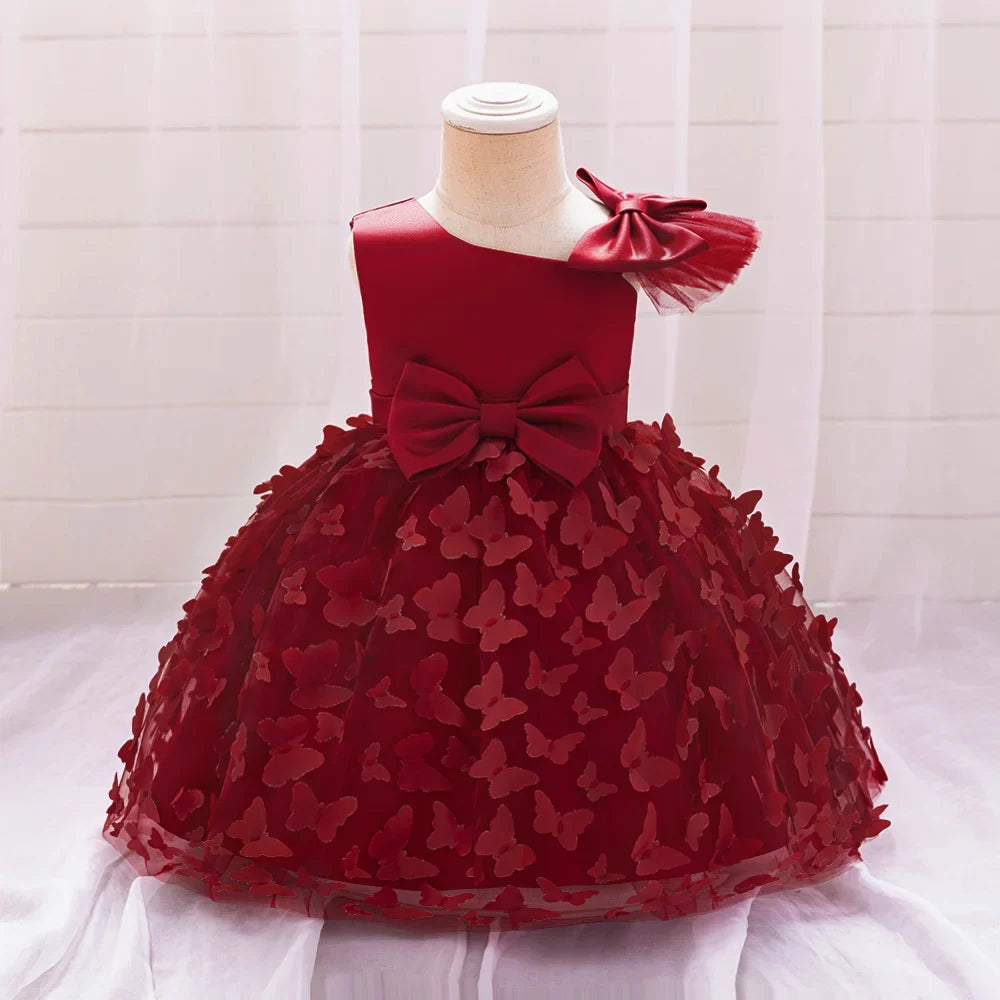Butterfly Baby Girls White Baptism Party Dress Infant Bow Dresses